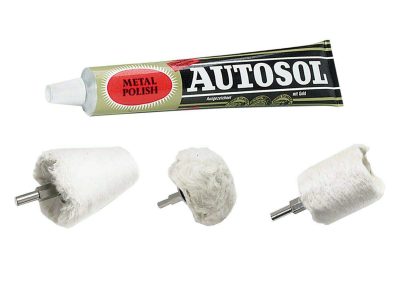 Autosol Metal Chrome Aluminum Polish Buffer with 3pc Drill Buff Kit - 3.5 Ounce Tube